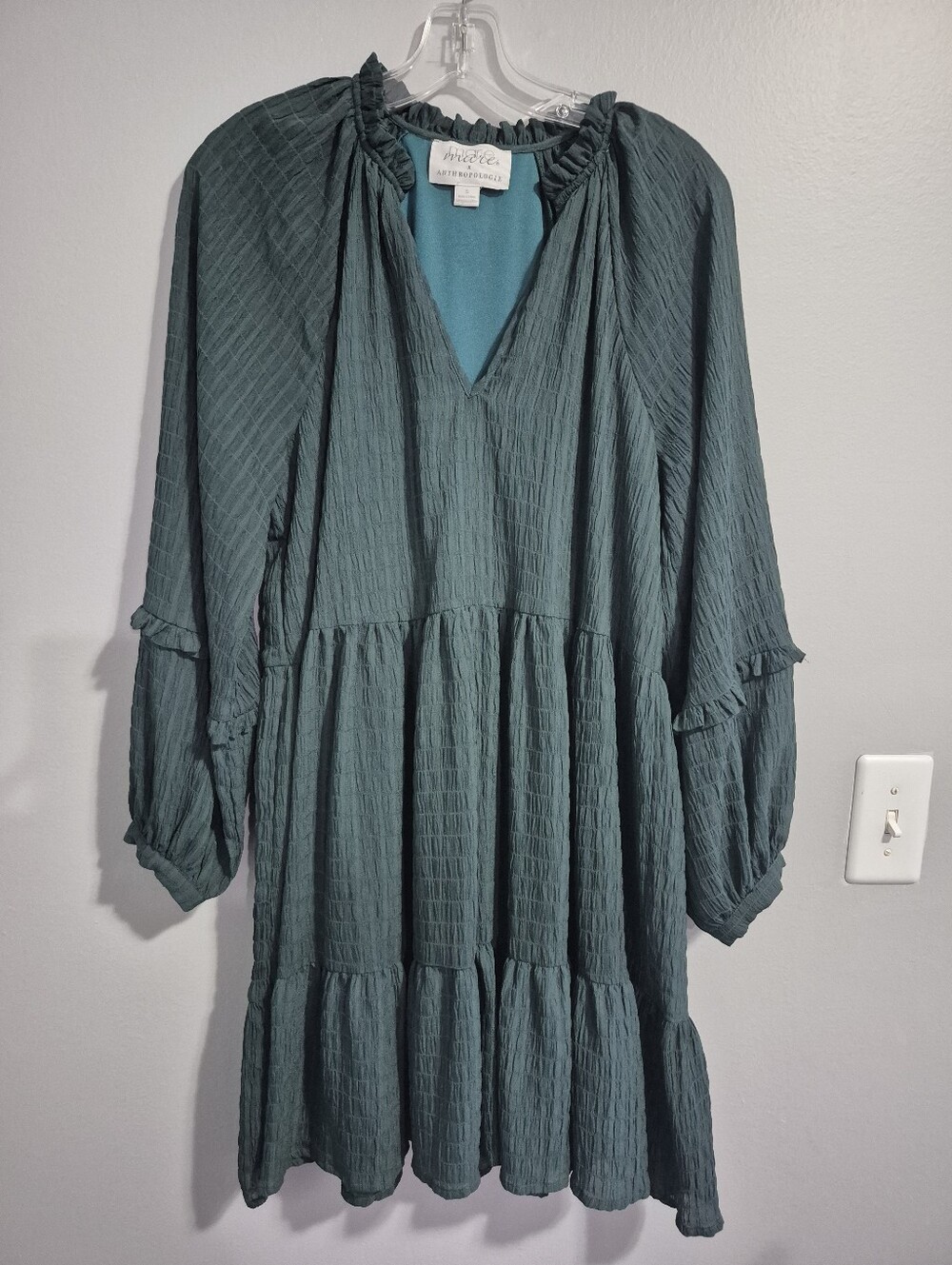 Anthropologie Mare Mare Forest Green Tiered V-Neck Tiered Tunuc Dress Small